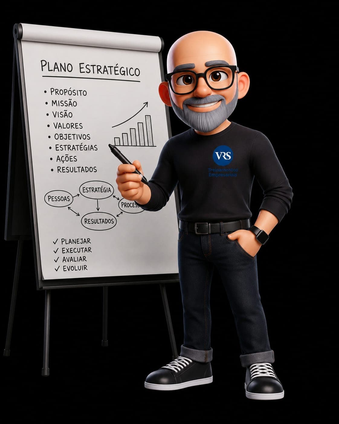 Ilustração de Vladimir Souza apresentando um plano estratégico